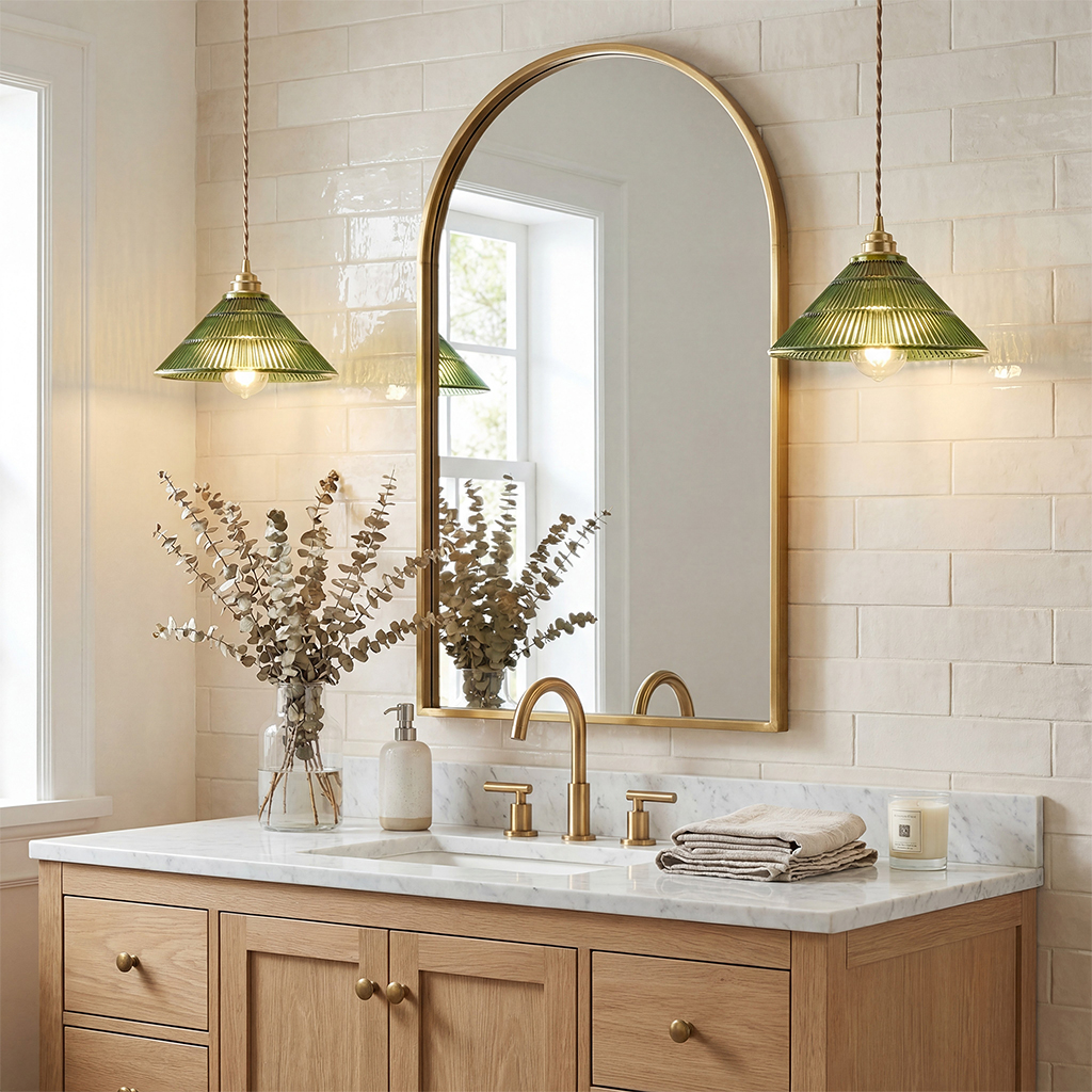 Tapered Vertical Pattern Glass Hanging Lamp | Lid Shap Stained